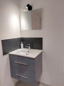 ein Bad mit einem Waschbecken und einem Spiegel in der Unterkunft ° Studio 1 - Lunéville centre ° in Lunéville