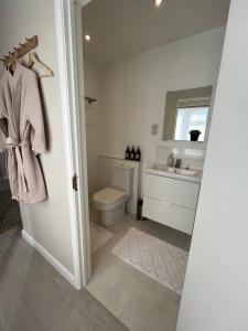 a bathroom with a toilet and a sink at Cosy 1 BR, 10min drive to Bath centre,Free parking in Bath