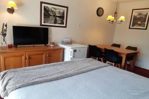 1 dormitorio con cama, mesa y TV en Appartement 2P Isola 2000, en Isola 2000