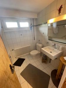 a bathroom with a toilet and a sink at Corps Au Coeur in Montana