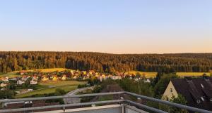 ariaal uitzicht op een stad met bomen op de achtergrond bij Klostereck (Villa C. Haas) in Sankt Georgen im Schwarzwald