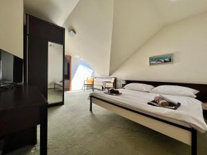 1 dormitorio con 1 cama grande en una habitación en Penzion Félix, en Topoľčany