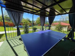 a ping pong table on the back porch of a house at Hotel Legiandro Surami in Surami