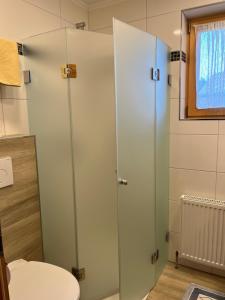 uma cabina de duche na casa de banho com WC em Haus Lisa em Fuschl am See