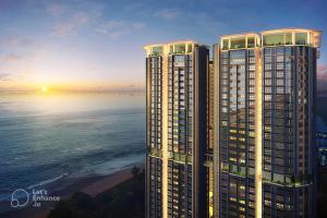 a rendering of two tall building next to the ocean w obiekcie Atlantis Residences By 360 HOME w Malakce