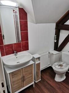 a bathroom with a sink and a toilet at Le manège Gite Etretat in Sainte-Marie-au-Bosc