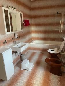 a bathroom with a toilet and a sink and a tub at Casa Estancia Apartment in Njivice +24 photos
