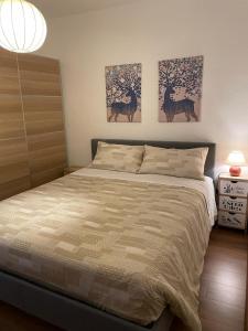 1 dormitorio con 1 cama con 2 cuadros en la pared en Nel Borgo, en Verrès