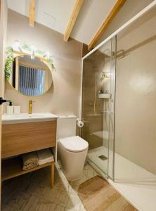 a bathroom with a toilet and a glass shower at Loft Albufera in Valencia