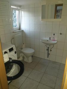 a bathroom with a toilet and a sink at Ferienwohnung PETER in Rudolstadt