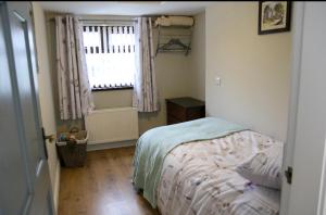 Habitación pequeña con cama y ventana en The Snug At Kingfisher Cottage, en Antrim