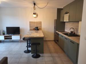 a kitchen with a counter and a sink and a table at RESIDENCE LE DOMAINE DE MARTHIAS in Le Teich +6 photos