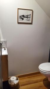 a bathroom with a toilet and a picture on the wall at La Gitane in Saint-Valery-sur-Somme +11 photos