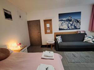 シュクラルスカ・ポレンバにあるWILLA DobraNockaのリビングルーム(ソファ、ベッド付)