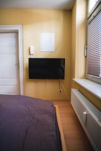 1 dormitorio con TV de pantalla plana en la pared en Gin&Tonic, en Stralsund