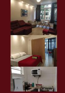Apartamento Copacabana: aconchego, conforto, privacidade في ريو دي جانيرو: صورتين لغرفة معيشة وغرفة نوم