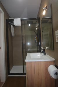 a bathroom with a sink and a shower at El Refugio de Maman in Bilbao