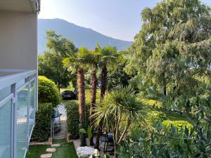 a view from the balcony of a house with palm trees at La Dolce Vita Arco in Arco