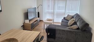 a living room with a couch and a tv at STAY HOME GETXO Metro and Beach in Getxo