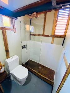 uma casa de banho com um WC e um chuveiro em Baby Rustic em Punta Rucia