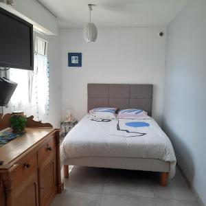 a bedroom with a bed and a flat screen tv at Le Lac in Tresserves