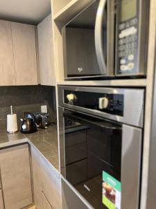 維拉優尼恩的住宿－CASA VERGARA III，厨房配有不锈钢烤箱和微波炉