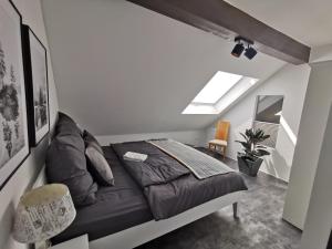 Posezení v ubytování Skyline klimatisierte Dachgeschoss-Wohnung in Dornbirn mit Blick ins Rheintal