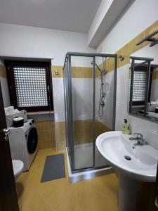 W łazience znajduje się prysznic i umywalka. w obiekcie Appartamento Ortona Vista Mare w mieście Francavilla al Mare