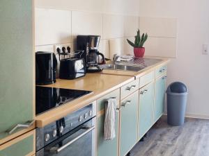 cocina con fregadero y fogones horno superior en Fully equipped Cozy Apartment en Hanau am Main