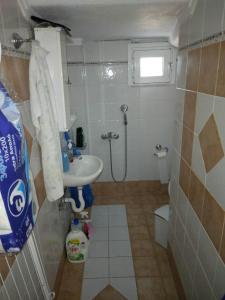 a bathroom with a shower and a sink and a toilet at Villa Gerakina in Gerakini