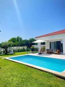 uma piscina no quintal de uma casa em Villa Destiny Nedescina, Istrien, Kroatien em Nedeščina