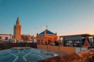 a view of a building with a pool on the roof at Palacio Pinello in Seville