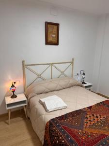 Un dormitorio con una cama grande con una alfombra. en HOSTER EGYPT VERONA, en Tomelloso