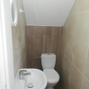a small bathroom with a toilet and a sink at Maisonette Fanari in Fanari