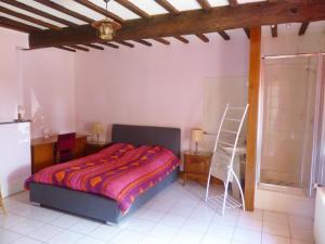 - une chambre avec un lit et une échelle dans l'établissement Gite de vieille maison rouge, à Rocroi
