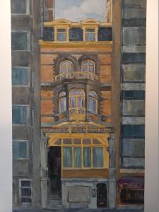 a painting of a building with a balcony at Villa Stella Maris in Ostend