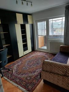 a living room with a couch and a window at Apartament in Cluj-Napoca