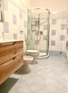 y baño con aseo y ducha acristalada. en Casa Ambra, en Trento