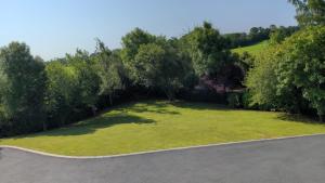 une grande pelouse avec des arbres et une route dans l'établissement Valley Stream Guest Accommodation, à Moira