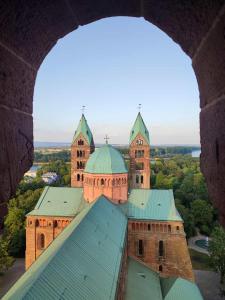 a large building with a green roof in front at Carpe diem in Speyer