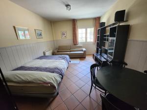 - une chambre avec un lit, un bureau et un canapé dans l'établissement dornajo en la plaza, à Sierra Nevada