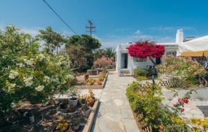 Nostos Sifnos في أبولونيا: حديقة من الزهور والنباتات أمام المنزل