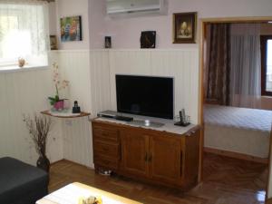 un salon avec une télévision sur un meuble en bois dans l'établissement Apartment in Novi Vinodolski with air conditioning, WiFi, washing machine 3541-4, à Novi Vinodolski