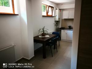 a kitchen and a table in a small room at Cluj City Marasti Apartament 2 in Cluj-Napoca +11 photos