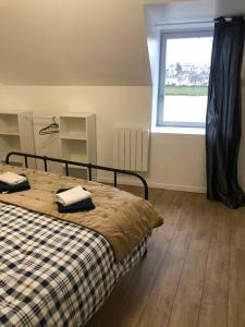 um quarto com uma cama com duas toalhas em Côté Loire em Blois