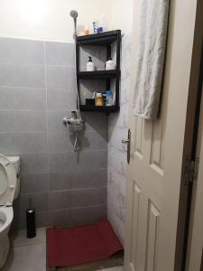 bagno con doccia, servizi igienici e tappeto rosso di Your Sweet Appartment a Fes