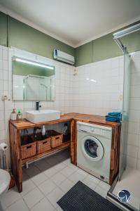 ein Badezimmer mit einer Waschmaschine und einem Waschbecken in der Unterkunft Superbe Appartement centre ville in Pont-Saint-Esprit