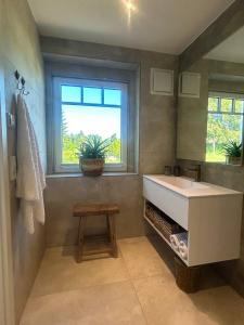 a bathroom with a sink and a window at Relaxhome in Hallschlag