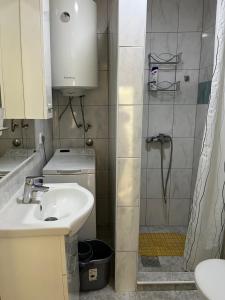 a small bathroom with a sink and a shower at Apartman Dado in Perast