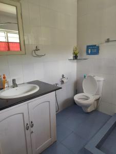 a bathroom with a toilet and a sink and a mirror at Akkara Homestay in Kottayam +43 photos